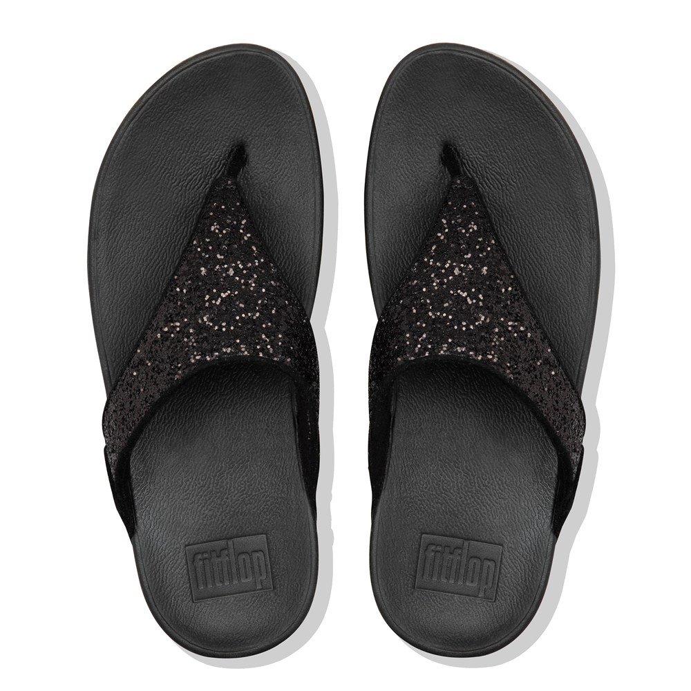 Fitflop Womens Sandals - Lulu Glitter Toe-post - Black - 348-ZQJUMW